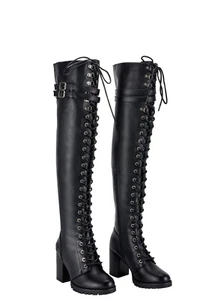 Women Above Knee Sexy Boots Dream Apparel Lace Up High Heal Side Zipper Straps - Picture 1 of 6