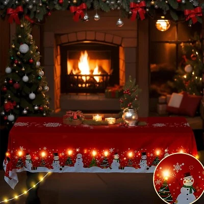Christmas Rectangl Tablecloth with LED Light 60" x 102" Red Printed Fabric Table - Image 1 of 4
