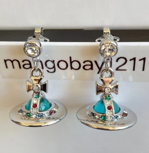 Vivienne Westwood Silver Lake Blue Tiny Orb Drop Earrings - Picture 1 of 3