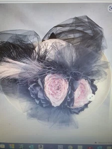 Edwardian Hut mit rosa schwarz, viktorianische Hüte, Hut mit Tüll, Hüte mit Strauß - Bild 1 von 3