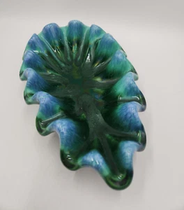 Vintage Royal Haeger Fluted Teal Metallic Leaf Shape Center Piece Bowl #81327 - Picture 1 of 17