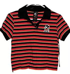 NWT Forever 21 Disney Mickey Mouse Stripe Short Sleeve Cropped Shirt Size Small - Picture 1 of 10