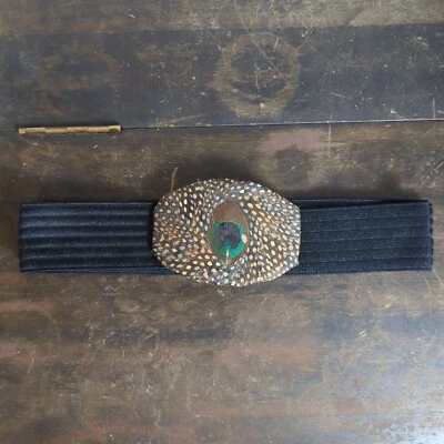 Vintage Lee Sands Genuine Peacock Feather Belt Buckle BOHO - Image 1 of 4