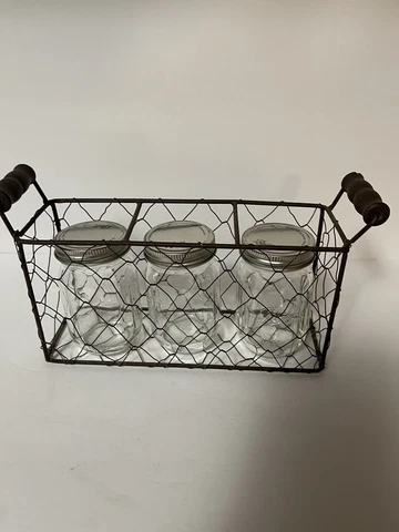 Ball Glass Jars Mini In chicken wire basket With Handles Cover