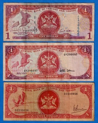 TRINIDAD AND TOBAGO Combo $1 x 3 - P-30a, 36d & 46 -  3 Circulated Notes TT#20 - Image 1 of 4