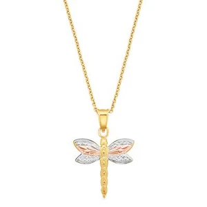 9ct Three Tone Gold Dragonfly Pendant - Picture 1 of 1