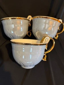 Grace’s 3 tea ware irridescent teacups with gold swirl handle - Bluish gray - Picture 1 of 10
