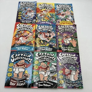 9 Captain Underpants Paperback Book Lot Dav Pilkey 1-7 + Crunchy Book Of Fun 1+2 - Imagen 1 de 20