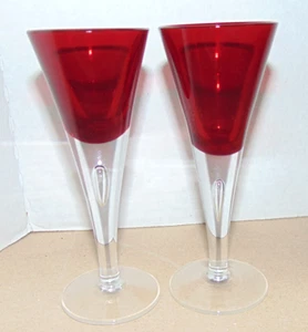 2er Set Pottery Barn PBY37 kleine Weingläser Flöten 5 1/2" hoch rot & klar - Bild 1 von 3