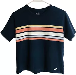 Hollister Crop T-Shirt Sz S Navy Stripe Retro Mod 70s - Picture 1 of 8