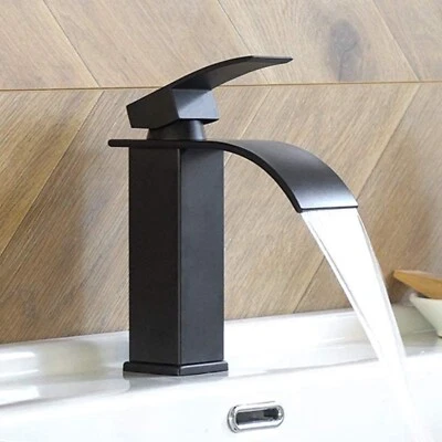 Wasserhahn Bad Schwarz Wasserfall Waschtischarmatur Mischbatterie Waschbecken - Bild 1 von 4