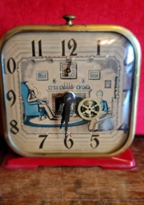 Mid Century LUX Spinning Wheel Animation Wind Up Alarm Clock - Picture 1 of 10