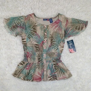 Camisa Tropical Manga Corta Vintage NOS Phool Multicolor Palmera Mujer Talla M - Imagen 1 de 10