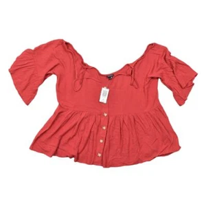 Torrid Red Rayon Blouse Size 2 Plus NWT - Midi Cold Shoulder 3/4 Sleeve - Picture 1 of 8
