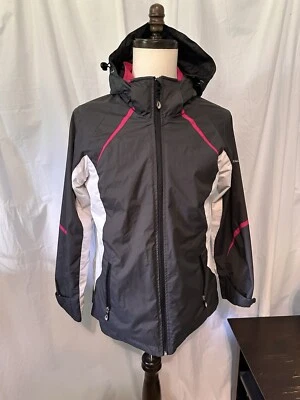 Chaqueta para mujer Hawke Co cremallera completa con capucha extraíble talla M bolsillos. Abrigo de lluvia. Gris Foto 1 de 4