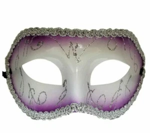 Dark Purple White Mardi Gras Masquerade Party Value Mask - Picture 1 of 4
