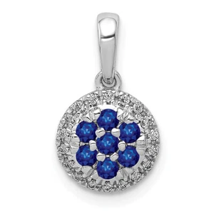 Lex & Lu 14k White Gold Diamond & Sapphire Circle Pendant - Picture 1 of 4