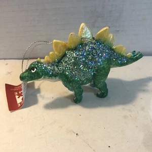 Dinosaurier Weihnachtsschmuck Stegosaurus grün Glitzer Harz Neu mit Etikett - Bild 1 von 8