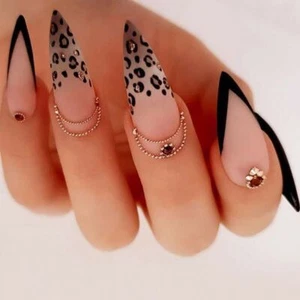 Leopard Fake Nials Long Almond Press on Nails Manicure False Nails Women - Picture 1 of 9