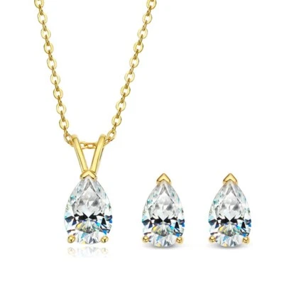 Conjunto de aretes colgantes de moissanita corte pera plata de ley 925 GRA Foto 1 de 4