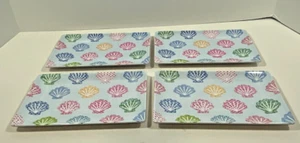 Set of 4 Cynthia Rowley Light Blue Seashell Rectangle Melamine Plates 7.75" - Picture 1 of 6