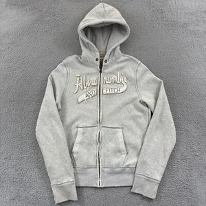 Vintage Abercrombie & Fitch Sweatshirt Mens Medium Gray Hoodie Distressed Y2K - Picture 1 of 11