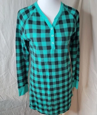 Joe Boxer Mujer Pequeña Verde Cuadros Térmica Camisa para Dormir Manga Larga Pijama Top Foto 1 de 4
