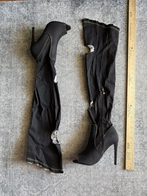 Cape Robbin Paw-42 ripped denim thigh-high boots Size 8.5 NIB - Image 1 of 4