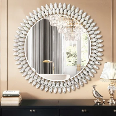 32 inch crystal embellished circular wall mirror, fashionable decorative mirror - Image 1 of 4