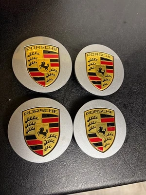 4x 76mm Porsche plata/gris color plano cresta tapas centrales rueda 911 genuino OEM Foto 1 de 4