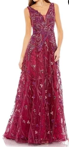 $898 Mac Duggal 20265 Evening Vexed Embroidered Evening Gown Berry Dress Size 4 - Picture 1 of 17