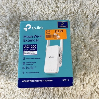 TP Link RE315 Wi Fi OneMesh Extender 1.2Gbp Booster Dual Band AC1200 White - Image 1 of 2