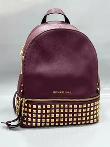 NWT Michael Kors Rhea Backpack Plum Leather - Picture 1 of 18