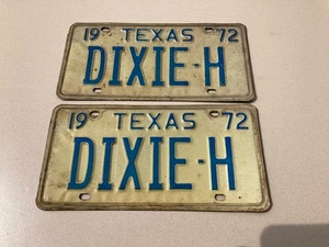 Texas License Plates 1972 Pair Vanity Dixie-H - Picture 1 of 2