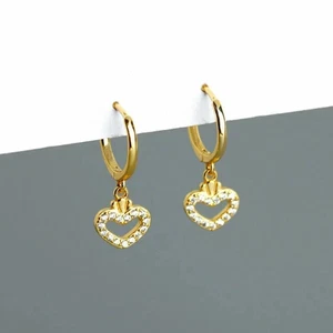 14k Yellow Gold Plated 1Ct Round Lab Created Diamond Heart Drop Dangle Earring - Picture 1 of 4