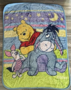 Vintage Pooh Eeyore Piglet Plush Baby Blanket Acrylic Throw 38x48” Preowned! - Picture 1 of 5