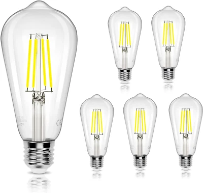 Filamento Lampadine Led E27 Luce Fredda 6500K,8W Equivalenti a 75W,1050Lm,St64 S - Immagine 1 di 4