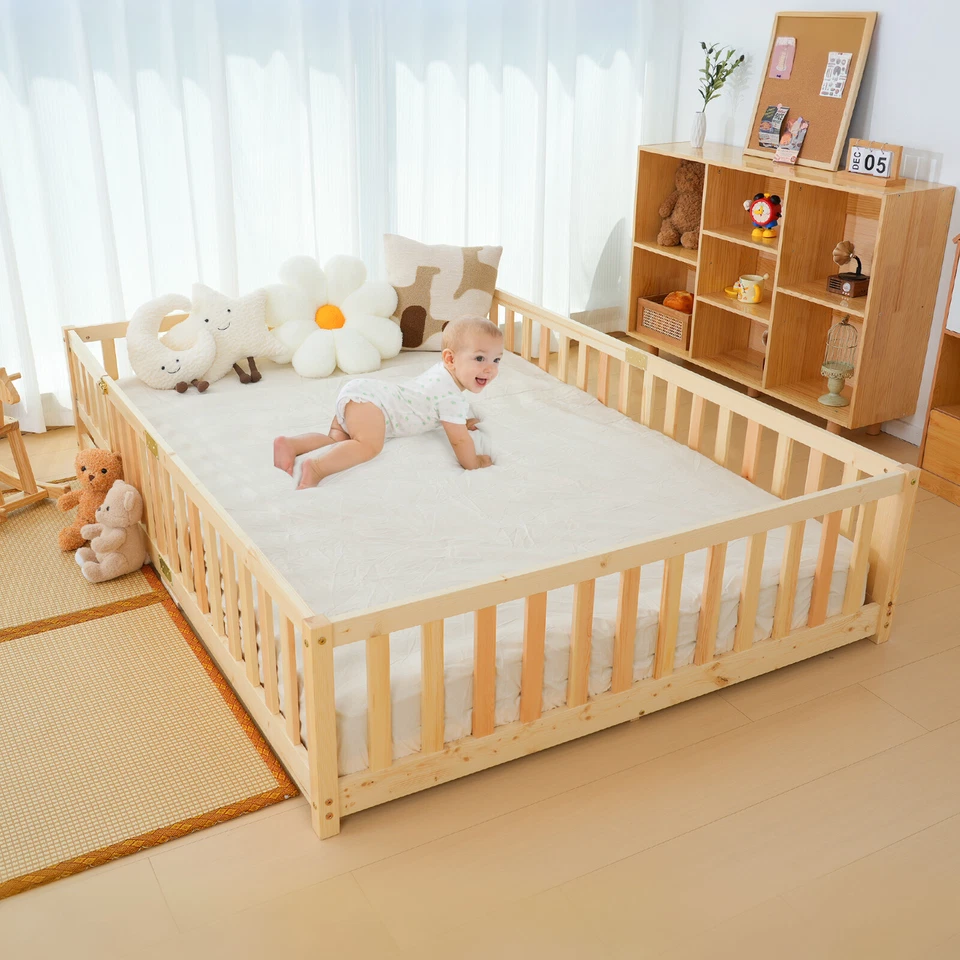 Cama de piso Montessori completa para niños pequeños H&ZT 78"Lx57"W con rieles puerta bloqueable Foto 1 de 4