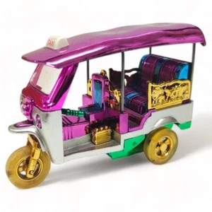 Tuk Tuk Thailandia Modello Taxi Carica 3 Ruote Souvenir Bangkok 1980 Rosa-Verde - Foto 1 di 10