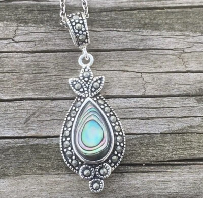 Abalone marcasite silver plated necklace new in box - Image 1 of 4