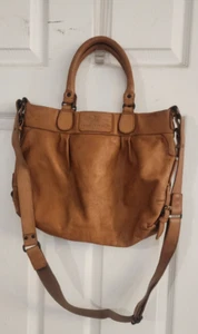 Aunts & Uncles Large Leather Shoulder Messenger Bag Brown Tan Cross Body - Picture 1 of 21