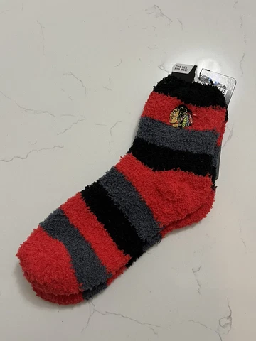 Chicago Blackhawks NHL For Bare Feet Rainbow Stripe Fuzzy Sleep Soft Socks OSFM Cover