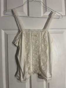 Vintage Deena California USA Ivory Lace Accent Nylon Camisole Tank Top Womens 36