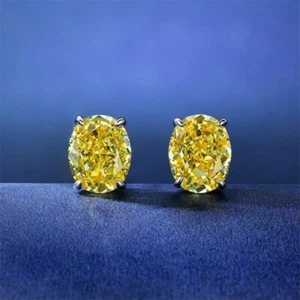 2Ct Oval Simulated Citrine Solitaire Stud Women Earring 14K White Gold Plated - Picture 1 of 5