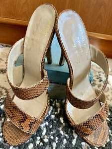 Vtg *Terry de Havilland* Python Twin Strip Strappy Heels Sandals UK4 5 EU37 38 - Picture 1 of 16