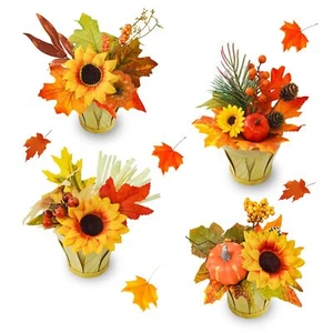 4PACK Fall Fake Potted Plants Small Fake Plants Mini Artificial Faux Plants w... - Picture 1 of 8