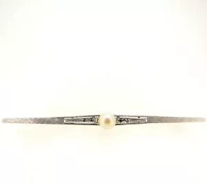 SPILLA IN ORO BIANCO 18K CON PERLA E DIAMANTI NATURALI VINTAGE ANNI '60 ITALIA - Foto 1 di 6