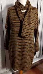 NEW MADE IN ITALY LADIES MUSTARD JUMPER DRESS & MATCHING SCARF ONE SZ 12 TO 20 - Picture 1 of 5