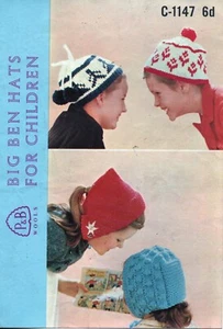  ~ Vintage 50er Jahre P&B Strickanleitung für vier Kindermützen ~ - Bild 1 von 1