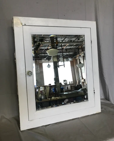 Vintage Metal Mid Century Recessed Medicine Cabinet Beveled Mirror Old 478-23B Cover